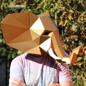Elephant Mask, PDF Template, 3D Mask, Kids Costume, Papercraft Mask, DIY Low Poly Mask, Elephant Gift, Animal Costume, Animal Mask image 2