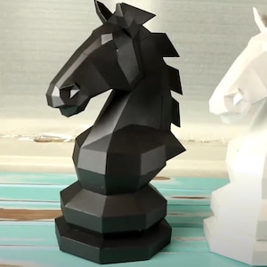 Decorazione geometrica a forma di cavallo degli scacchi, modello fai da te in carta, creazione di carta 3D