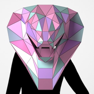 Máscara de serpiente femenina, plantilla diy, máscara para niños, plantilla PDF disfraz Low Poly, máscara 3D, Paper Craft Poligonal, archivos pdfTemplate DXF y SVG