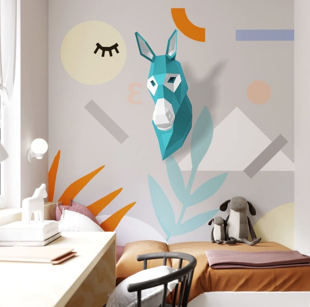 Decorazione da parete a forma di testa d'asino: scultura in carta