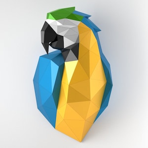 Papagei Wand dekorieren, Papierbasteln , Wand Dekor Polygonal , PDF Vorlage DXF und SVG Dateien