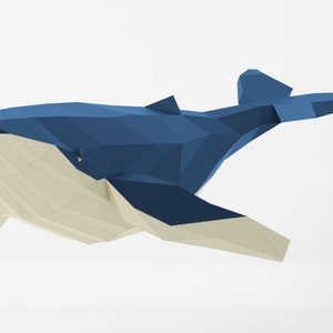 Whale 3D Art, Bedroom Decor Diy, Papercraft Gift, Low Poly Model, PDF Template, Home Decor, Blue Whale, Paper Craft image 4