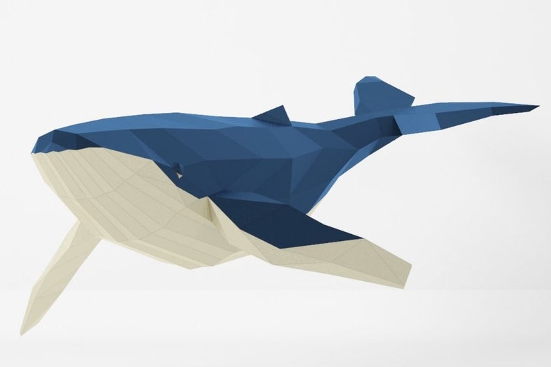 Whale 3D Art, Bedroom Decor Diy, Papercraft Gift, Low Poly Model, PDF Template, Home Decor, Blue Whale, Paper Craft image 4