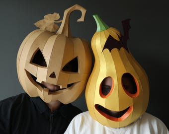 2 Jack O Lantern Mask Templates Bundle, 3D Pumpkin Masks