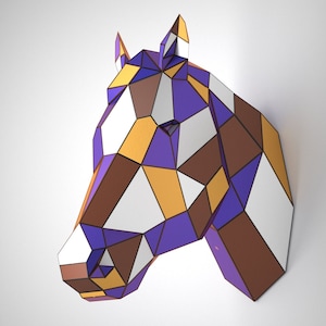 Testa di cavallo Low Poly, decorazione da parete poligonale fai da te, modello PDF file DXF e SVG