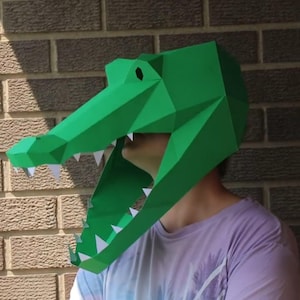 DIY, Masque crocodile, Low Poly, Alligator crocodile, Masque artisanal en papier, Modèle PDF de masque 3D, Costume de crocodile, Déguisement DIY, Art 3D en papier