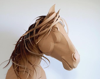 Horse Wall Head – Realistic Life-Size Papercraft Design for DIY Wall Decor