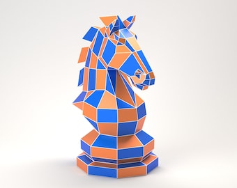 Decorazione geometrica del cavallo degli scacchi, modello di papercraft fai da te, mestiere di carta 3d