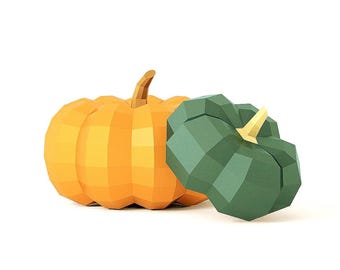 2 Papercraft Pumpkin Templates, 3D Faceted Pumpkin Set PDF