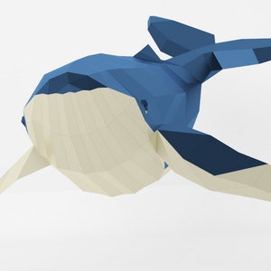 Whale 3D Art, Bedroom Decor Diy, Papercraft Gift, Low Poly Model, PDF Template, Home Decor, Blue Whale, Paper Craft image 3