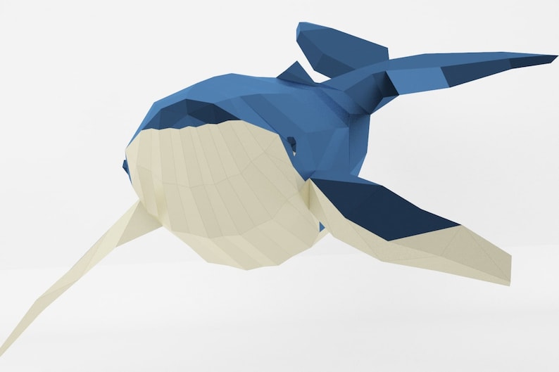 Whale 3D Art, Bedroom Decor Diy, Papercraft Gift, Low Poly Model, PDF Template, Home Decor, Blue Whale, Paper Craft image 3