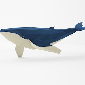 Whale 3D Art, Bedroom Decor Diy, Papercraft Gift, Low Poly Model, PDF Template, Home Decor, Blue Whale, Paper Craft image 5