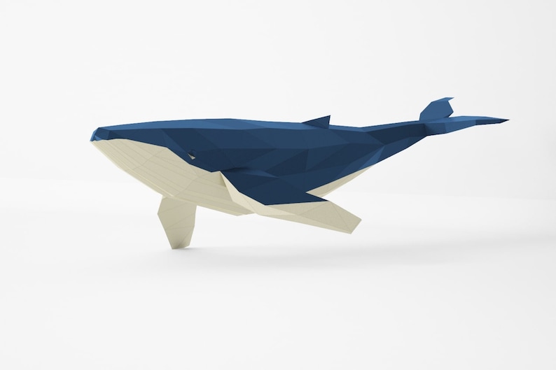 Whale 3D Art, Bedroom Decor Diy, Papercraft Gift, Low Poly Model, PDF Template, Home Decor, Blue Whale, Paper Craft image 5
