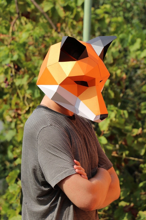 Fox Mask DIY, Low Poly Mask, Paper Craft Mask, Pdf Template 3D