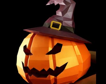 Jack O Lantern Papercraft Template + Witch Hat