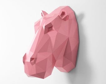 Hippo Head, Papercraft diy, Polygonal Wall Decor, PDF Template DXF and SVG files