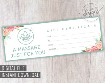 Massage Gift Certificate Template Etsy