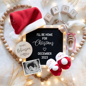 Weihnachts-Schwangerschaftsankündigung digital, Schwangerschaftsankündigungsvorlage Social Media, Boho Santa Baby, Home For Christmas Heart, editierbar