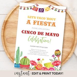 Invitation Fiesta Cinco De Mayo, imprimable, permet de faire la fête de Taco Bout le 5 mai sur invitation, anniversaire mexicain, bricolage instantané