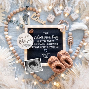 Valentines Digital Boho Boy Gender Reveal, Valentines Baby Boy Anuncio de embarazo en las redes sociales, Anuncio de bebé editable de Valentines