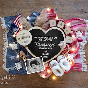 Fourth of July Digital Pregnancy Announcement, 4th July Baby Announcement Digital, Editable Template, Instant Download, Little Firecracker