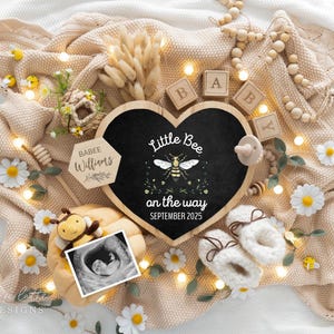 Spring Pregnancy Announcement Template, Digital Baby Announcement, Gender Neutral Baby, Editable Announcement, Instant Download, Little Bee