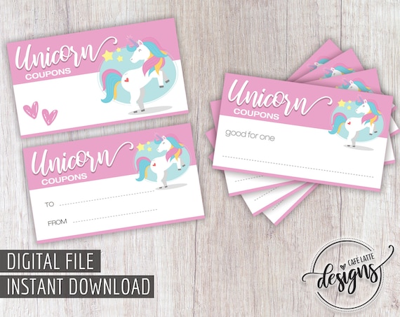 Unicorn Kids Printable Gift Coupons, Girl Birthday Gift Coupons ...