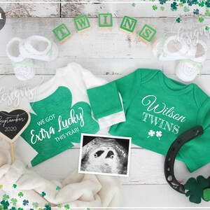 Lucky Baby Announcement Instagram Editable Twins Baby Announcement St Patricks day Twins Pregnancy Announcement Digital for Social Media