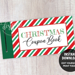 Christmas Coupon Book Editable Printable Template, Christmas Coupons Personalized Custom Gift, Christmas Booklet Gift Instant Download DIY