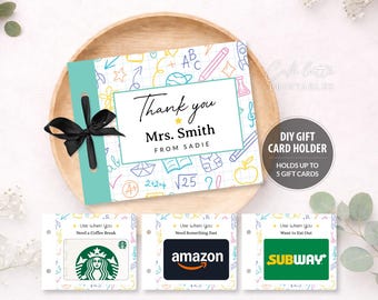 Teacher Gift Card Holder Book, Custom Multiple Gift Cards Booklet Printable, Original Teacher Appreciation Gift Idea, School Thank You Card