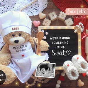 Digital Valentines Day Pregnancy Announcement for Social Media, Baking Something Extra Sweet Letter Board Reveal, Recipe for Baby, Baby 2