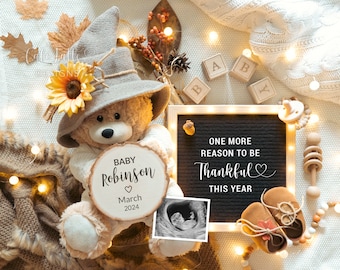 Autumn Baby Announcement For Social Media, Fall Pregnancy Announcement Digital, Thanksgiving Baby Bear, Get Ready To Fall In Love, Thankful