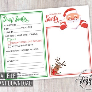 Carta a Santa, Carta de Santa, Carta de niños a Santa, Carta de Navidad, Carta imprimible a Santa, Descarga instantánea, Dibujo para Santa, Bricolaje