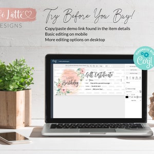 Birthday gift certificate editable template, Birthday gift coupon printable, Birthday gift card for her women mom sister, Last minute gift ideas, Original gift idea, Massage spa gift coupon, Company business gift card DIY, Photo session gift card