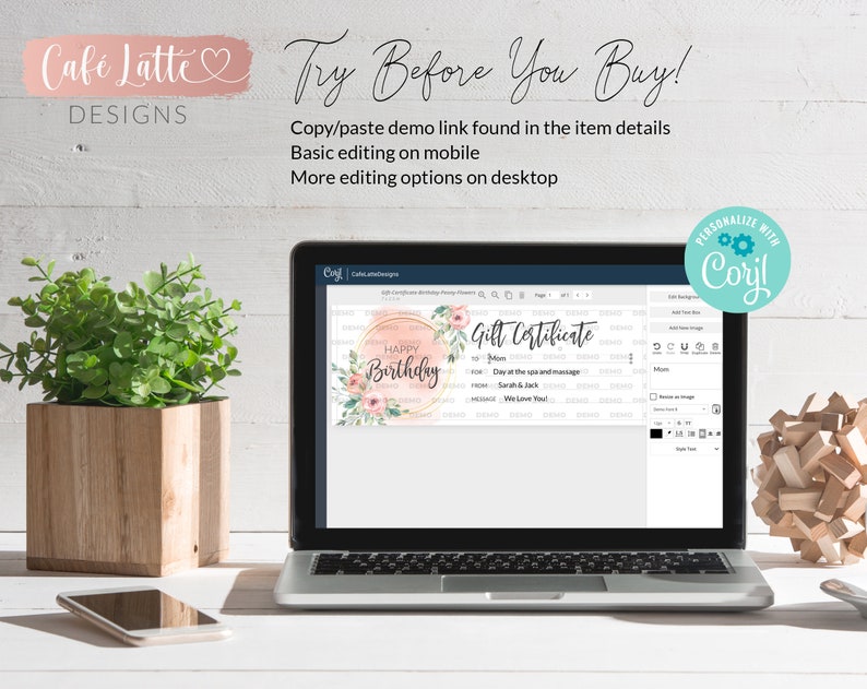 Birthday gift certificate editable template, Birthday gift coupon printable, Birthday gift card for her women mom sister, Last minute gift ideas, Original gift idea, Massage spa gift coupon, Company business gift card DIY, Photo session gift card