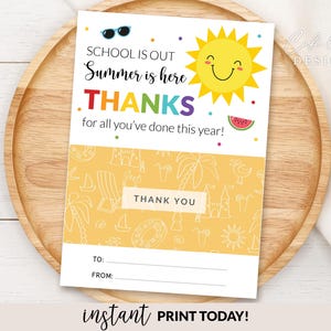 Portatarjetas de regalo de agradecimiento para maestros imprimible, regalo de agradecimiento de fin de año para maestros, ¡Terminaron las clases, llegó el verano! Digital, descarga instantánea