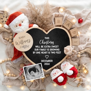 Christmas Pregnancy Announcement Digital, Christmas Neutral Baby Announcement Digital, Editable Template, Instant Download, Santa Baby Heart