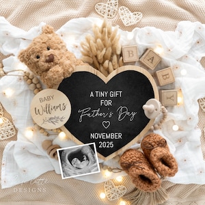 Fathers Day Pregnancy Announcement Digital, Father's Day Baby Announcement, Spring Editable Template, Instant Download, Bear Tiny Gift Dad