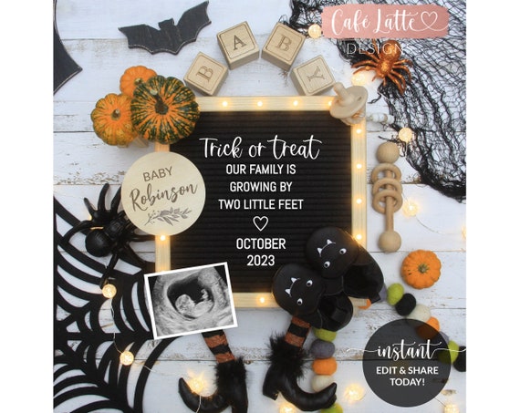 Digital Halloween Pregnancy Announcement Social Media, Editable ...