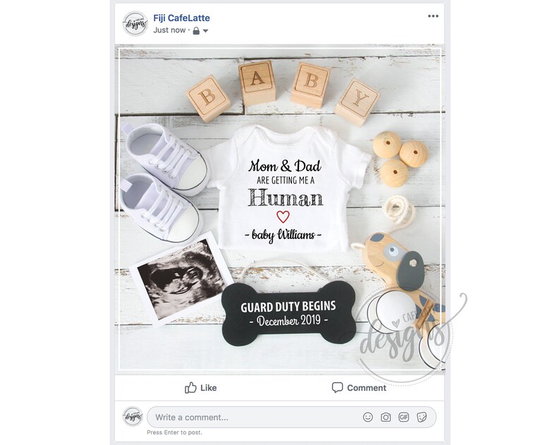 Dog Theme Baby Announcement Personalized Social Media Reveal Idea Facebook Instagram Pregnancy Announcement Mom /& Dad Getting Me A Human