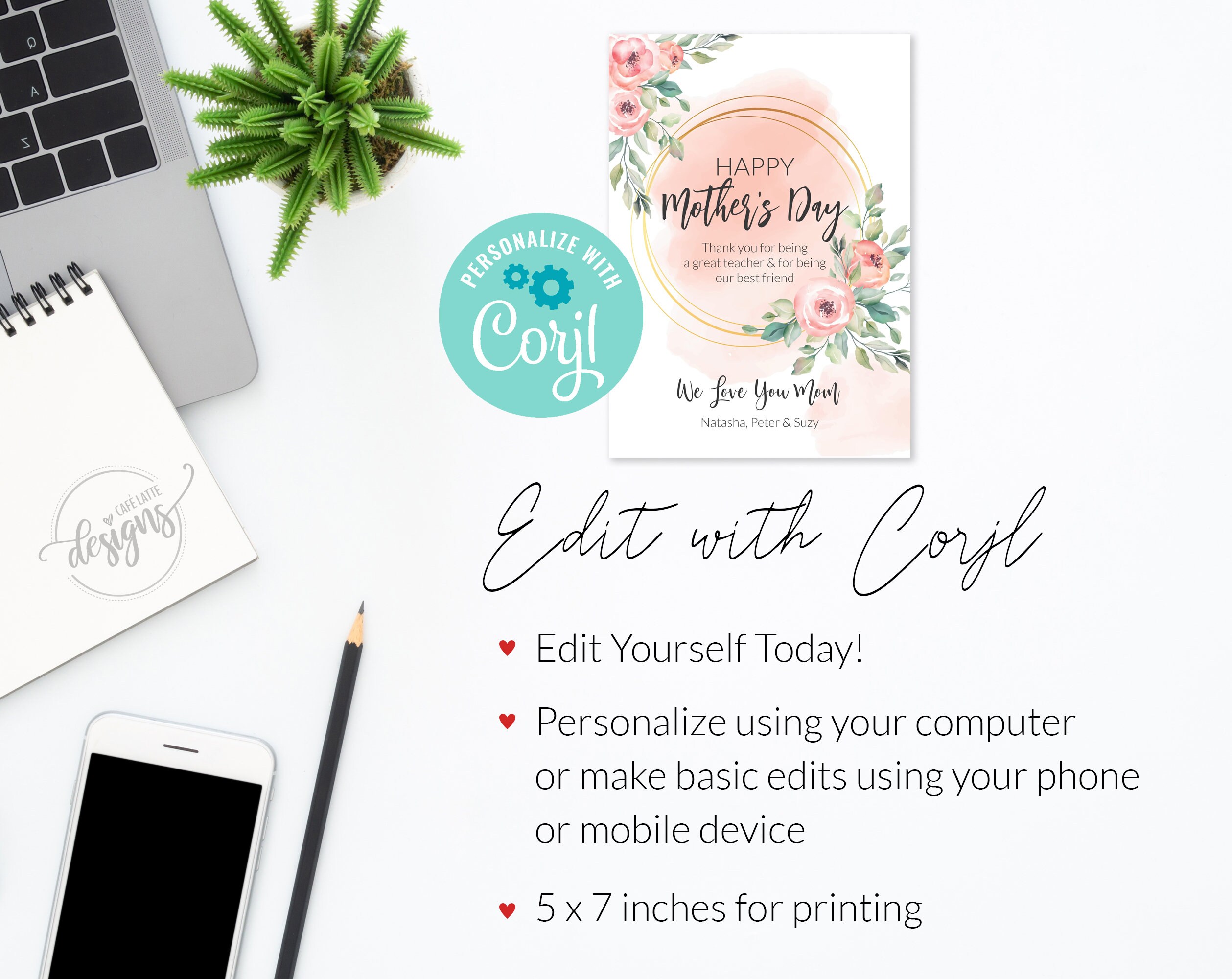 Happy MOTHER'S DAY Editable Printable Card for Mom, Personalized Card ...