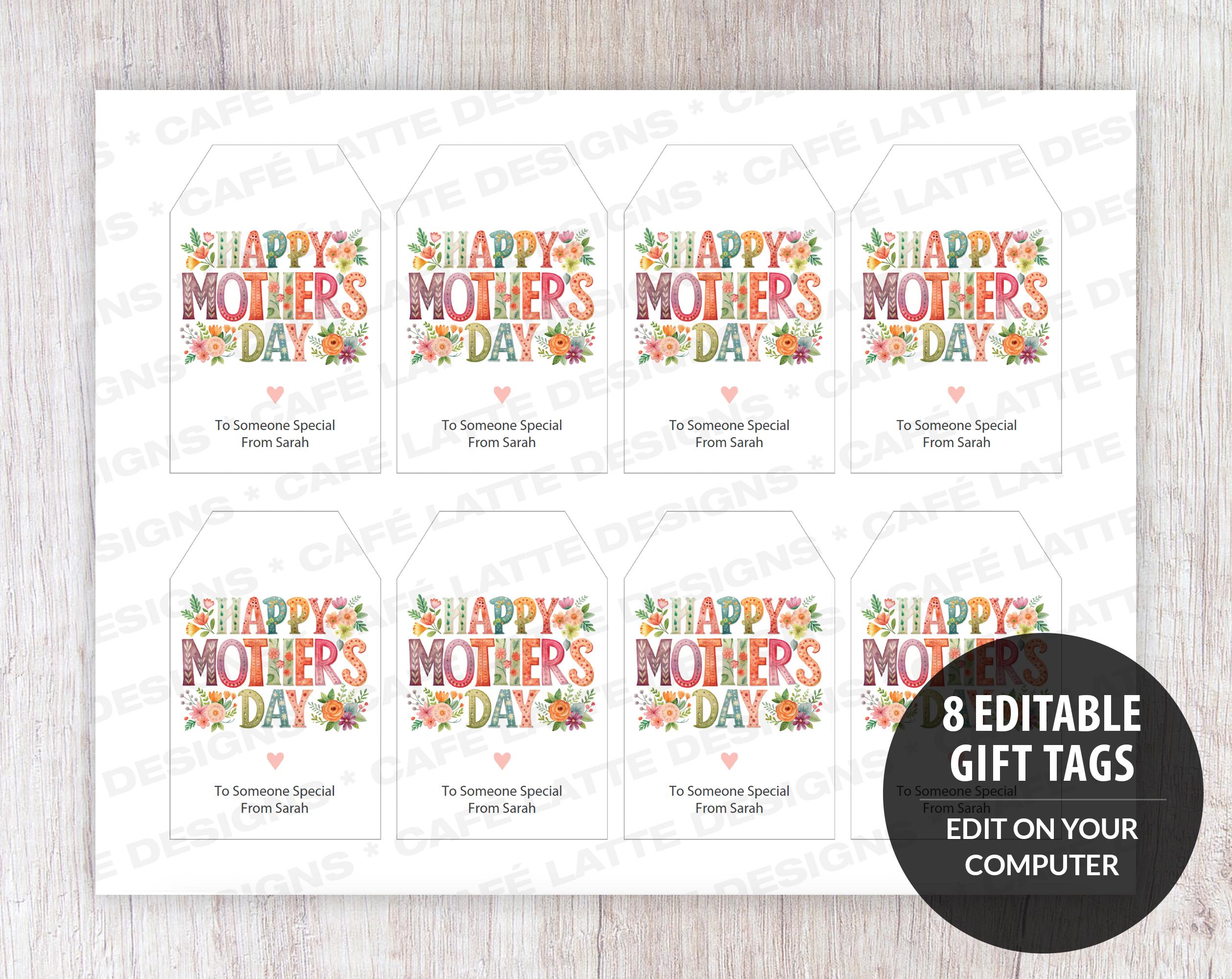 Mothers Day Gift Tags, Printable Personalized Floral Mothers Day Favor ...