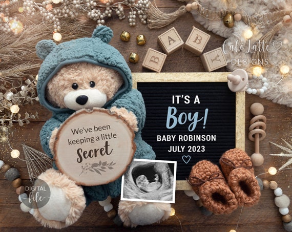 Digital Boy New Years Gender Reveal Social Media, Countdown Its a Boy, Popping Bottles Different Kind Pregnancy Announcement, Blue Boho Il_570xn