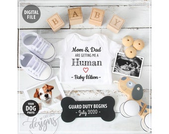 Dog Theme Baby Announcement, Pregnancy Announcement Mom & Dad Getting Me A Human, Personalized Social Media Reveal Idea Facebook Instagram