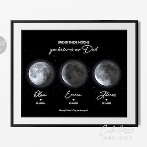 Phase de lune personnalisée imprimable, cadeau pour papa, cadeau attentionné pour la fête des pères, cadeau d'anniversaire unique numérique personnalisé sous cette lune pour les enfants