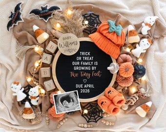 Halloween Pregnancy Announcement Digital, Pregnancy Announcement Template Social Media, Baby Announcement Halloween, Editable DIY Template