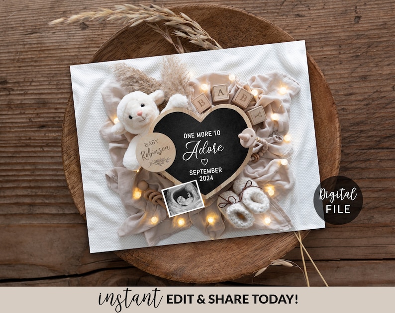 Grand Finale Pregnancy Announcement Digital, Pregnancy Announcement to Husband, Last Baby 3rd 4th Child Editable Template, Boho Bear Heart image 7