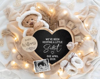 Boho Pregnancy Announcement Digital / Neutral Baby Announcement Digital / Social Media Facebook Instagram / Editable Template Bear Secret