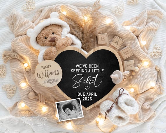 Boho Pregnancy Announcement Digital / Neutral Baby Announcement Digital / Social Media Facebook Instagram / Editable Template Bear Secret