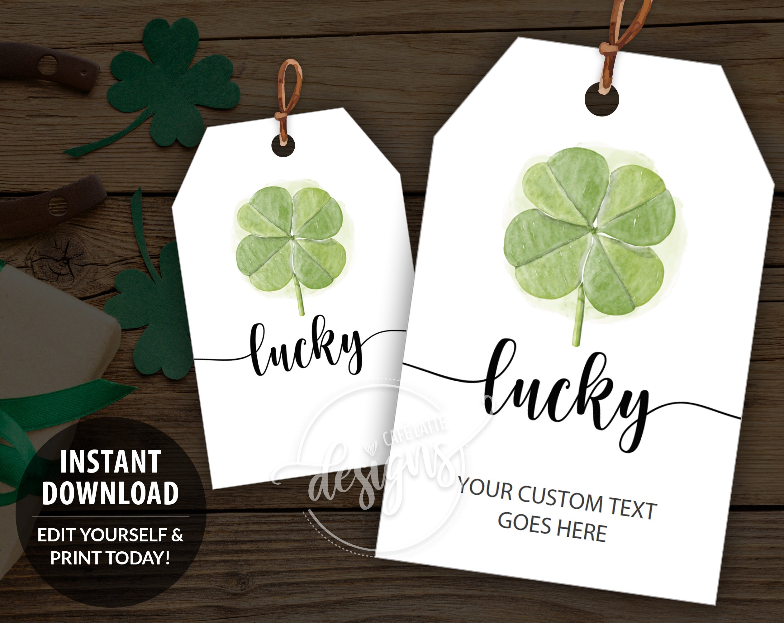 LUCKY Printable FourLeaf Clover Gift Tags Editable Etsy